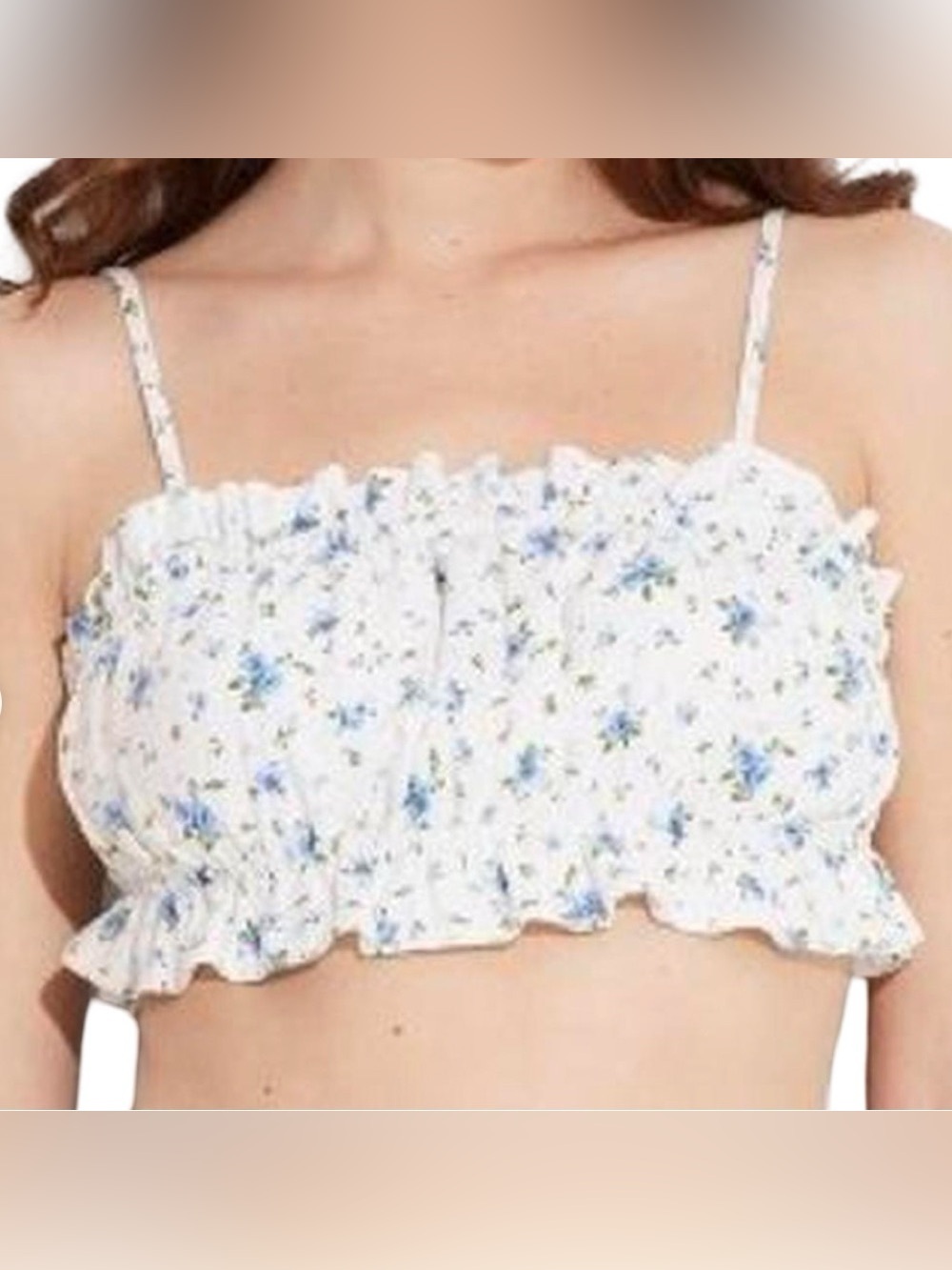 wild fable linen Smocked Floral tie Crop Top cream Blue size small